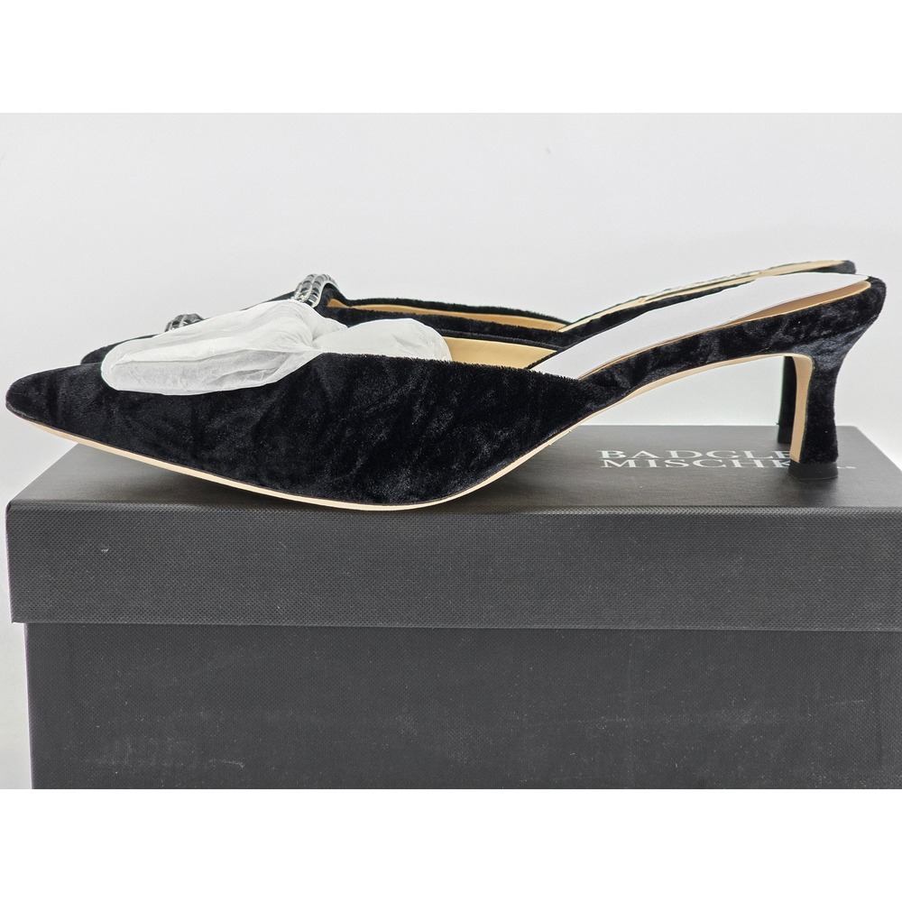 Badgley Mischka Abigayl Mules Womens 10 Black Velvet Crystal Buckle - NEW - Picture 4 of 11